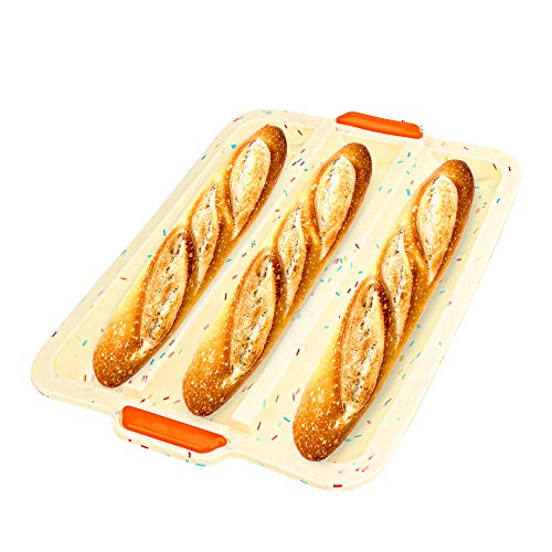 Brynnl Bandeja de Silicona para Hornear Pan francés, 3 panes ondulados, Bandeja para Hornear Baguette, Bandeja Antiadherente para Hornear Pan, para Pasteles caseros, panes (31 cm x 23 cm x 2 cm)