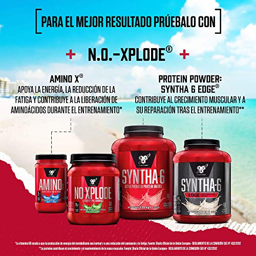 BSN Nutrition N.O.-Xplode, Suplementos Deportivos Pre Workout en Polvo con Creatina Monohidrato, Cafeina, Beta Alanina, Vitamina D y Vitamina B Complex, Frambuesa Azul, 50 Porciones, 1.05kg