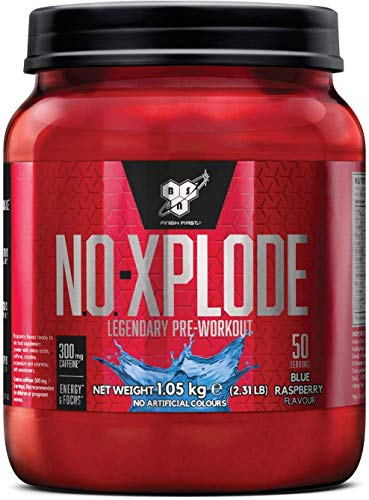 BSN Nutrition N.O.-Xplode, Suplementos Deportivos Pre Workout en Polvo con Creatina Monohidrato, Cafeina, Beta Alanina, Vitamina D y Vitamina B Complex, Frambuesa Azul, 50 Porciones, 1.05kg