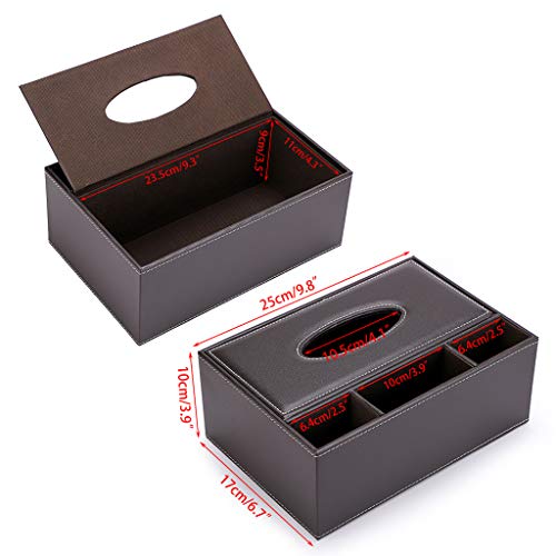 BSTKEY Caja de pañuelos de cuero sintético rectangular con caja de almacenamiento de control remoto para el hogar o la oficina, elegante servilletero, organizador de escritorio, marrón