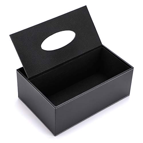 BSTKEY Caja de pañuelos de cuero sintético rectangular con caja de almacenamiento de control remoto para el hogar o la oficina, elegante servilletero, organizador de escritorio, marrón