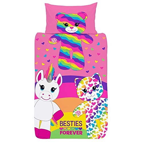 Build a Bear Besties Forever - Juego de funda de edredón reversible, diseño de oso de peluche, unicornio y gato, polialgodón BABW Besties Forever Single Duvet Cover