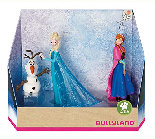 Bullyland 13446 – Juego de Figuras de Walt Disney La Reina del Hielo – Elsa, Anna y Olaf – Figuras pintadas a Mano, sin PVC, Gran Regalo para niños y niñas para Jugar con fantasía