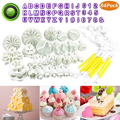 Buluri 84 Piezas Fondant Cortadores - Bricolaje Fondant Cake Decorating Sugarcraft Tools Kits - Para Decorar Pasteles, Fondant, Galletas De Jarabe,Galletas, Azúcar, Chocolat