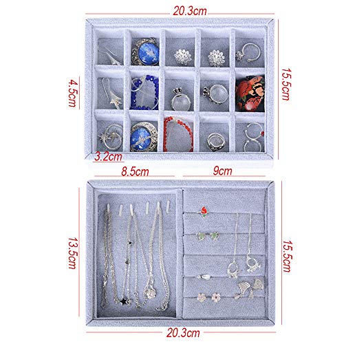 BUONDAC 2pcs Bandejas para Joyas Joyero Organizador Joyerías Caja Estuche de Almacenamiento para Joyas Anillos Pendientes Collares Aretes Bisutería Gris