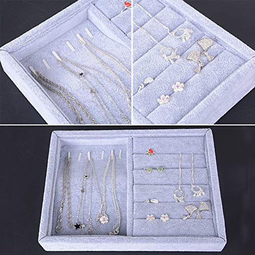 BUONDAC 2pcs Bandejas para Joyas Joyero Organizador Joyerías Caja Estuche de Almacenamiento para Joyas Anillos Pendientes Collares Aretes Bisutería Gris