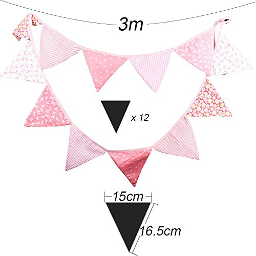 BUONDAC 2pcs Guirnaldas Banderines Banderitas Corazones Tela Decoración Fiesta Cumpleaños Boda Bautizo Jardín Hogar Banderas Triangulares Color Rosa