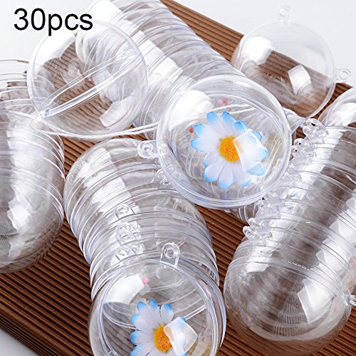 BUONDAC 30pcs Bolas Navideñas Plástico Transparente 6cm Colgantes Navidad Manualidades Adorno Boda Fiesta Hogar Decoración Arból Navidad Rellenar Dulces Chocolates Moldes Pasteles Bombas Baño