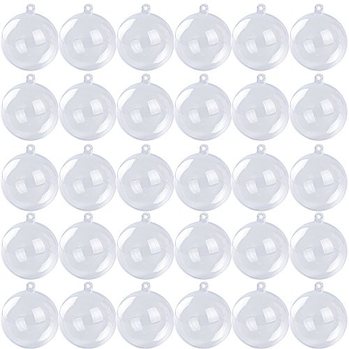 BUONDAC 30pcs Bolas Navideñas Plástico Transparente 6cm Colgantes Navidad Manualidades Adorno Boda Fiesta Hogar Decoración Arból Navidad Rellenar Dulces Chocolates Moldes Pasteles Bombas Baño