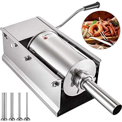 BuoQua Embutidora de Chorizos Horizontal de Acero Inoxidable 5L Llenadora Manual de Salchichas para Hacer Salchichas Chorizo Hot Dogs Bratwurst Adecuado Tanto para Uso Doméstico como Comercial