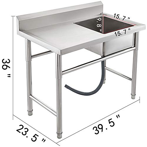 BuoQua Fregadero de un Seno para Cocina de Acero Inoxidable 98 x 60 x 111 CM Fregadero Cocina Rectangular Fregadero Cocina un Seno con Panel Izquierdo Cuadrado Lavabo Sobre-Encimera