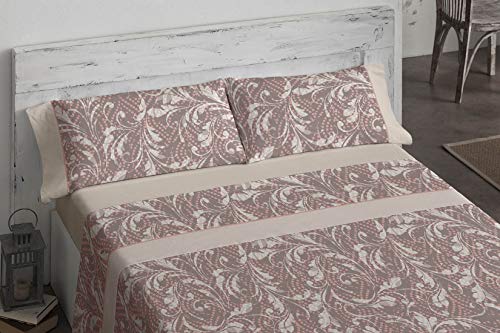 Burrito Blanco Juego de Sábanas 964 con Diseño Ornamental para Cama Individual de 90x190 hasta 90x200 cm/Juego de Cama 90, Color Beige