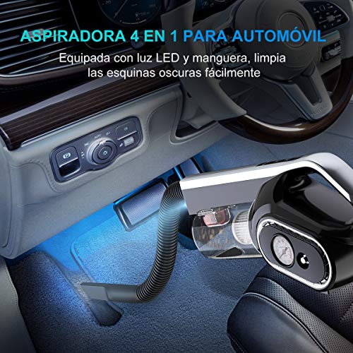 BuTure Aspiradora de Mano, 4 en 1 Multifunción Aspirador de Coche, Compresor Aire Portátil Inflador de Neumáticos 8000 Pa y Filtro Hepa Mejorado para el Automóvil