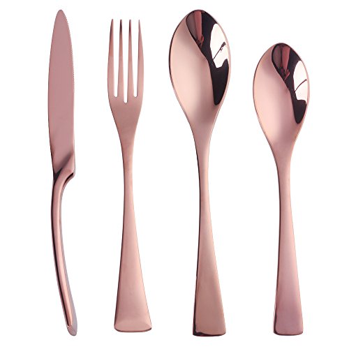 Buyer Star 4 Piezas Oro rosa Juego de cubiertos acero inoxidable Cubiertos Utensilios de acero Vajilla Cubiertos Utensilios Set Postres Cucharita Cuchillo Tenedor