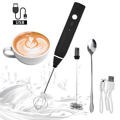 BUYGOO Espumador de Leche Eléctrico, USB Recargable Batidor de leche de Acero Inoxidable con Cabezal Doble/Simple y Batidor de Globo, Mini Batidora para Huevos Cafe Latte Cappuccino