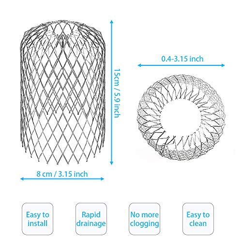 BUZIFU 4pcs Filtros del Canalón Expandible Filtro de Hojas de Aluminio Colador Filtro para Bajantes de Agua Lluvia,para Colocar en La Conexión del Canalón con Las Bajantes,Evitar Atascar, 3 Pulgadas