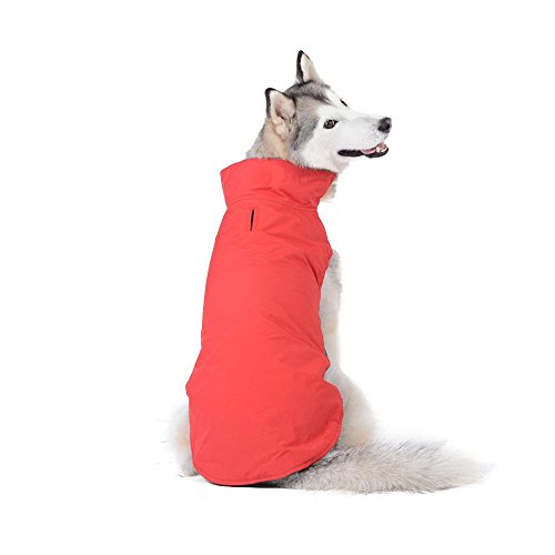 Bwiv Abrigos para Perros de Invierno Chaqueta Impermeable Forrado de Polar con Apertura para Correa Rojo 3XL