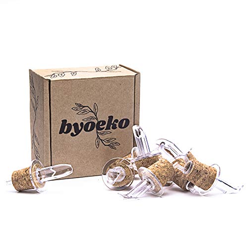 Byoeko dosificador, vertedor, Boquilla, Pico, dispensador de plástico con Corcho Natural para Botellas de Aceite, vinagre y Otros líquidos. 10 Unidades