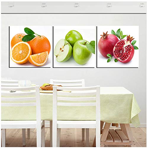 Bzdmly Cuadros de Arte en Lienzo Fruta Cocina Comedor Pared Cuadros Decorativos Manzana Naranja Granada Impresión Moderna Pintura al óleo 3 Panel -50x50cm Sin Marco