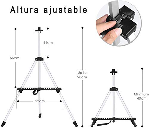 Caballete de Pintura Regulable Aleación de Aluminio Ligero Caballete Plegable trípode telescópico de Pintura, póster, etc. Multifunción Con bolsa de transporte (PLATA)