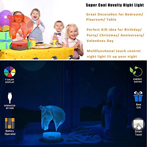 Caballo 3d Lámpara LED óptico Engaños Luz Nocturna, 7 Cambio de Color Con Acrílico Flat & ABS Base & USB Cargador de Cambiar Toca Lámpara de Escritorio Lámpara de Mesa