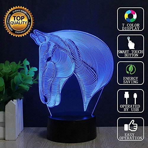 Caballo 3d Lámpara LED óptico Engaños Luz Nocturna, 7 Cambio de Color Con Acrílico Flat & ABS Base & USB Cargador de Cambiar Toca Lámpara de Escritorio Lámpara de Mesa