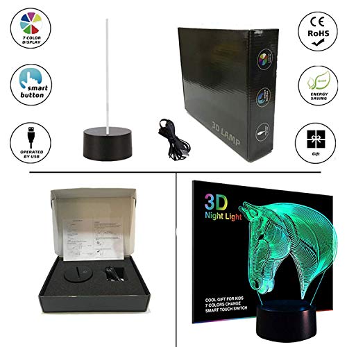 Caballo 3d Lámpara LED óptico Engaños Luz Nocturna, 7 Cambio de Color Con Acrílico Flat & ABS Base & USB Cargador de Cambiar Toca Lámpara de Escritorio Lámpara de Mesa