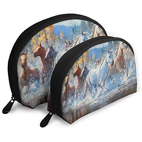 Caballos en el Agua Bolsas portátiles Bolsa de Maquillaje Bolsa de Aseo, Bolsas de Viaje portátiles multifunción Pequeña Bolsa de Embrague de Maquillaje con Cremallera