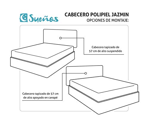 Cabecero de Madera Jazmin, tapizado Acolchado en Polipiel Color Blanco. Cabeceros Madera para Dormitorio | Cama Matrimonio | Cama Juvenil | Camas de 105 cm, 90 cm, 80 cm