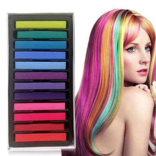 Cabello Tiza, Tiza de Pelo, Tiza para el Cabello, Coloración temporal Cabello, Hair Chalk Set, 12 Colores Temporal Tiza de Pelo No Tóxicas Lavables Color de Tiza Para Niños DIY Fiesta y Cosplay