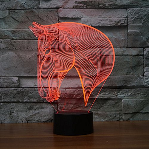 Cabeza de caballo 3d ilusión lámpara, Koreyoshi 7 cambio de color de luz LED de acrílico decoración del hogar dormitorio arte lámpara