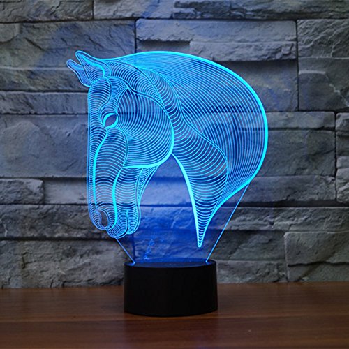 Cabeza de caballo 3d ilusión lámpara, Koreyoshi 7 cambio de color de luz LED de acrílico decoración del hogar dormitorio arte lámpara