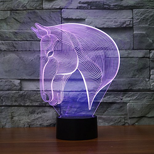 Cabeza de caballo 3d ilusión lámpara, Koreyoshi 7 cambio de color de luz LED de acrílico decoración del hogar dormitorio arte lámpara