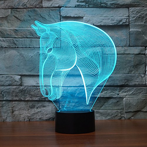 Cabeza de caballo 3d ilusión lámpara, Koreyoshi 7 cambio de color de luz LED de acrílico decoración del hogar dormitorio arte lámpara