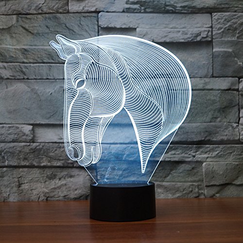 Cabeza de caballo 3d ilusión lámpara, Koreyoshi 7 cambio de color de luz LED de acrílico decoración del hogar dormitorio arte lámpara