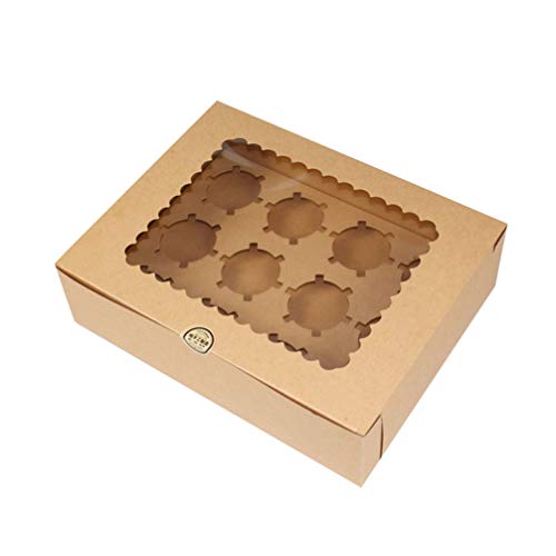 Cabilock 10 Piezas de Contenedores de Magdalenas Cajas de Transporte para 12 Soportes de Magdalenas Kraft Estándar Cajas de Regalo para Bodas Galletas de Dulces de Navidad Muffins Y Cajas