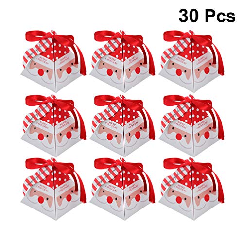 Cabilock 30 Cajas de Regalo Navidad con Cinta y Etiquetas, Cajas Papel Caramelo Juego Decorativa Cajas de Dulces, Pasteles, Galletas, Dulces, Cupcakes, Candy de Cajas de Regalo(Santa)