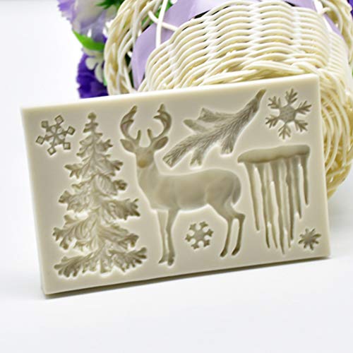 Cabilock Molde de Fondant de Navidad Copo de Nieve Árbol de Navidad Reno Caramelo Chocolate Molde de Silicona Herramienta para Hornear para Navidad Decoración de Pastel de Año Nuevo (Color