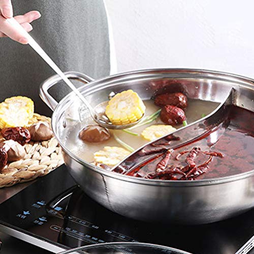 Cabilock Olla Caliente Shabu de Acero Inoxidable con Divisor para Placa de Inducción Eléctrica Estufa de Gas Utensilios de Cocina de Sopa de Doble Cara (28 Cm)