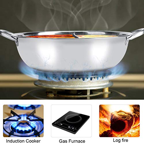 Cabilock Olla Caliente Shabu de Acero Inoxidable con Divisor para Placa de Inducción Eléctrica Estufa de Gas Utensilios de Cocina de Sopa de Doble Cara (28 Cm)