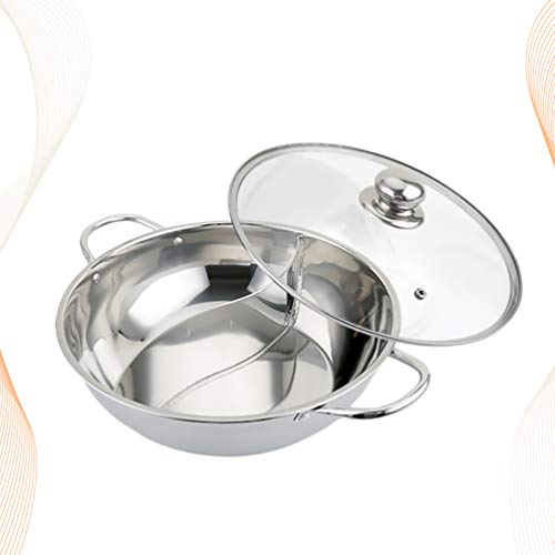 Cabilock Olla Caliente Shabu de Acero Inoxidable con Divisor para Placa de Inducción Eléctrica Estufa de Gas Utensilios de Cocina de Sopa de Doble Cara (28 Cm)