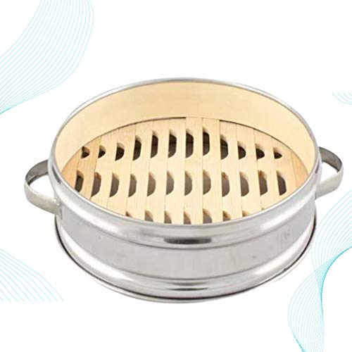 Cabilock Vaporera de Bambú Vaporera China Cesta para Cocinar Al Vapor Dim Sum Bollos Bollos Verduras Carne Pescado Arroz 24 Cm