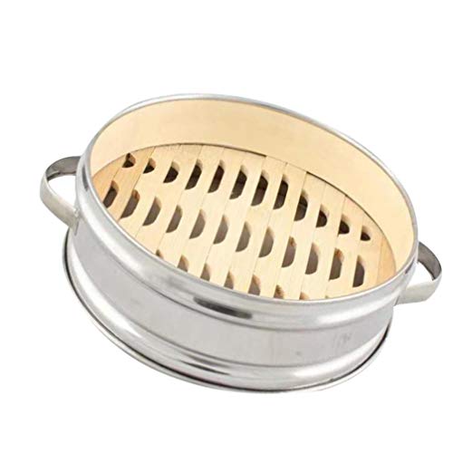 Cabilock Vaporera de Bambú Vaporera China Cesta para Cocinar Al Vapor Dim Sum Bollos Bollos Verduras Carne Pescado Arroz 24 Cm