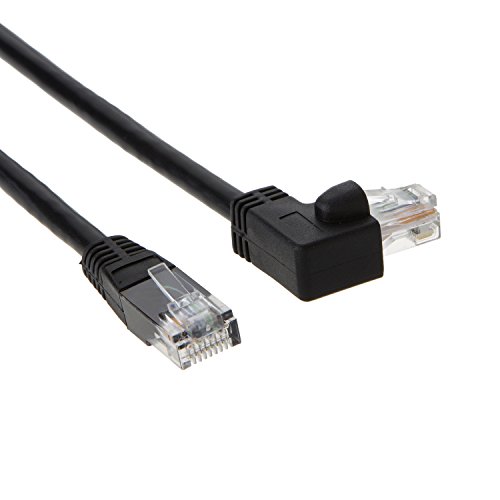 CableCreation ángulo CAT6 Cable de conexión Ethernet (3,3 pies), acodado hacia la Izquierda Cable LAN con 50u Contacto Chapado en Oro, Color Negro