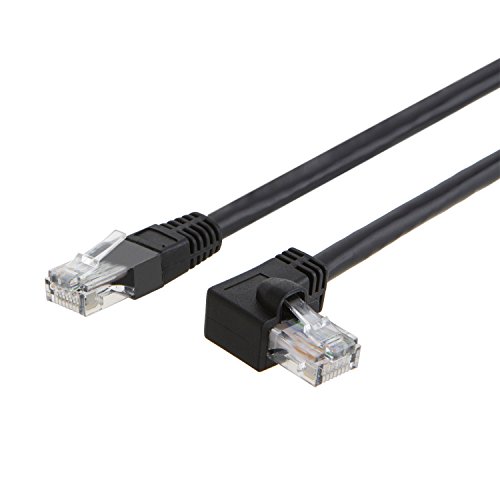 CableCreation ángulo CAT6 Cable de conexión Ethernet (3,3 pies), acodado hacia la Izquierda Cable LAN con 50u Contacto Chapado en Oro, Color Negro