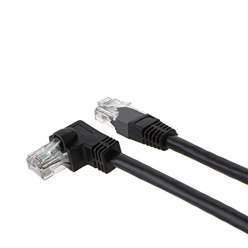 CableCreation ángulo CAT6 Cable de conexión Ethernet (3,3 pies), acodado hacia la Izquierda Cable LAN con 50u Contacto Chapado en Oro, Color Negro