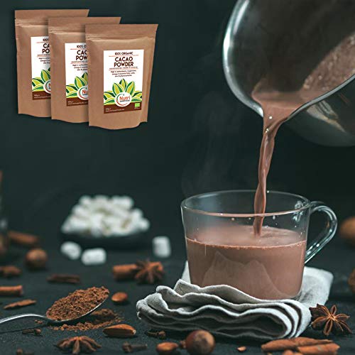 Cacao en polvo - Ingrediente orgánico de chocolate negro vegano - Sin azúcar - Ideal para hornear, batidos y delicioso chocolate caliente - 400g