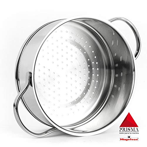 Cacerola Cocina al Vapor MAGEFESA Prisma. Cacerola Fabricada en Acero Inoxidable, Compatible con Todo Tipo Cocina, INDUCCIÓN. Fácil Limpieza. Apto para lavavajillas y Horno.(Cacerola AL Vapor, 20_cm)