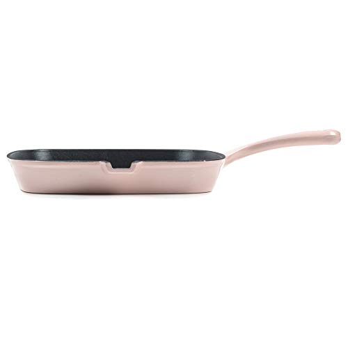 Cacerola redonda de hierro fundido, de cerámica, apta para inducción, gas, apta para horno holandés, con tapa, 10 años 23.5 cm Grill Pan rosa