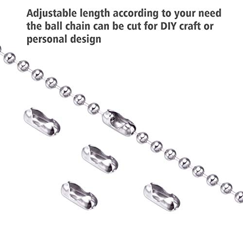 Cadena de bolas de acero inoxidable de 48 pies con cuentas para hacer joyas con 30 conectores (diámetro, 2,4 mm)